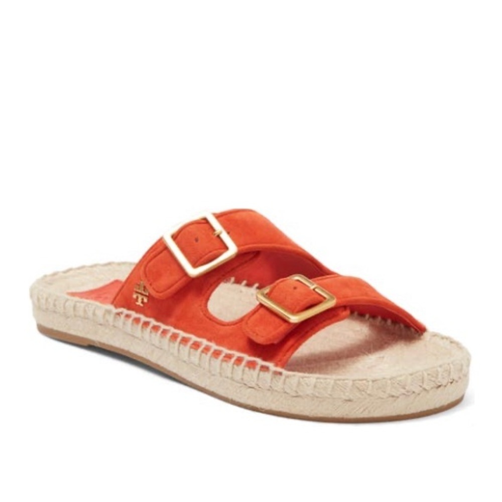 Tory Burch- Selby two Band Espadrille Slides, in “Bright Samba”